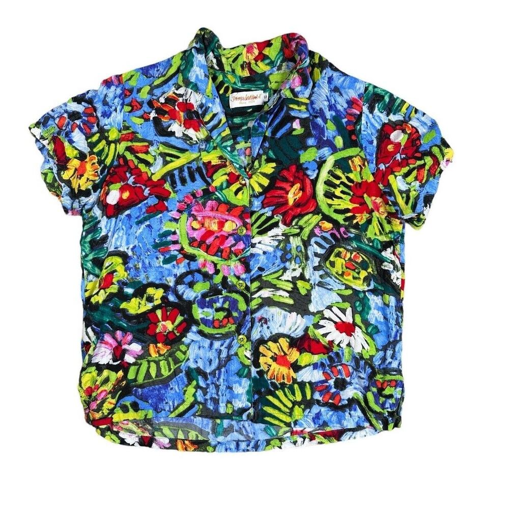 Jams World Pasta Print Shirt Womens S Hawaiian Art To Wear Button Up Blouse